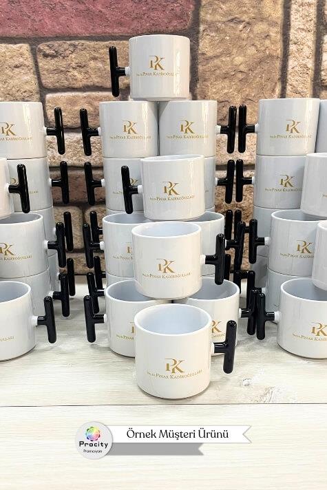Porselen Logo Baskılı Siyah Promosyon T Kupa Bardak