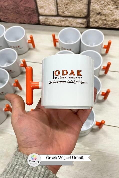 Porselen Logo Baskılı Turuncu Promosyon T Kupa Bardak