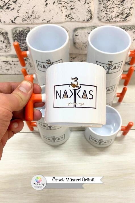 Porselen Logo Baskılı Turuncu Promosyon T Kupa Bardak