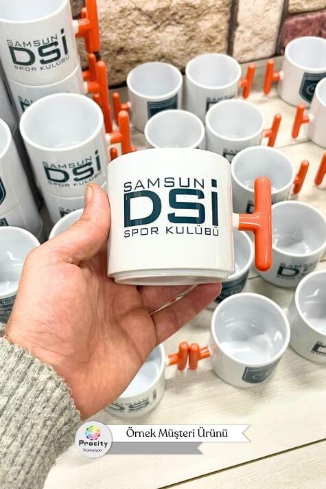 Porselen Logo Baskılı Turuncu Promosyon T Kupa Bardak
