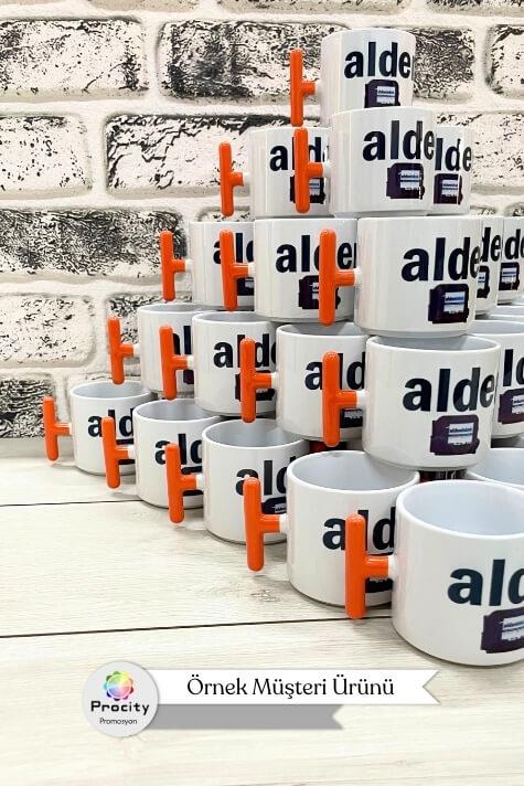 Porselen Logo Baskılı Turuncu Promosyon T Kupa Bardak