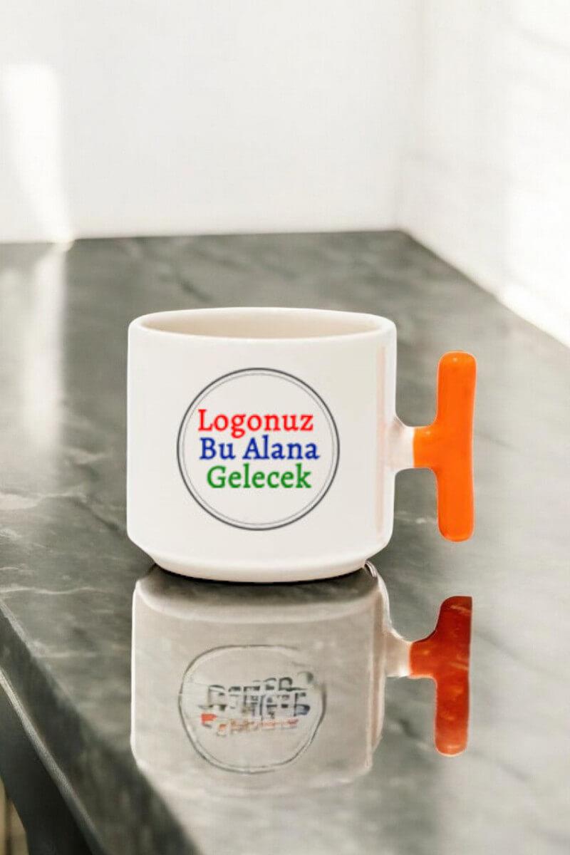 Porselen Logo Baskılı Turuncu Promosyon T Kupa Bardak