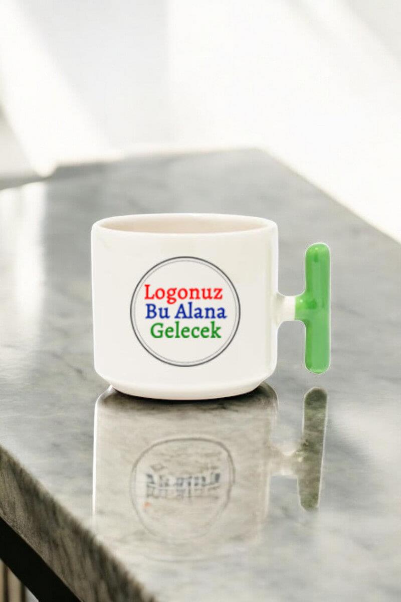 Porselen Logo Baskılı Yeşil Promosyon T Kupa Bardak