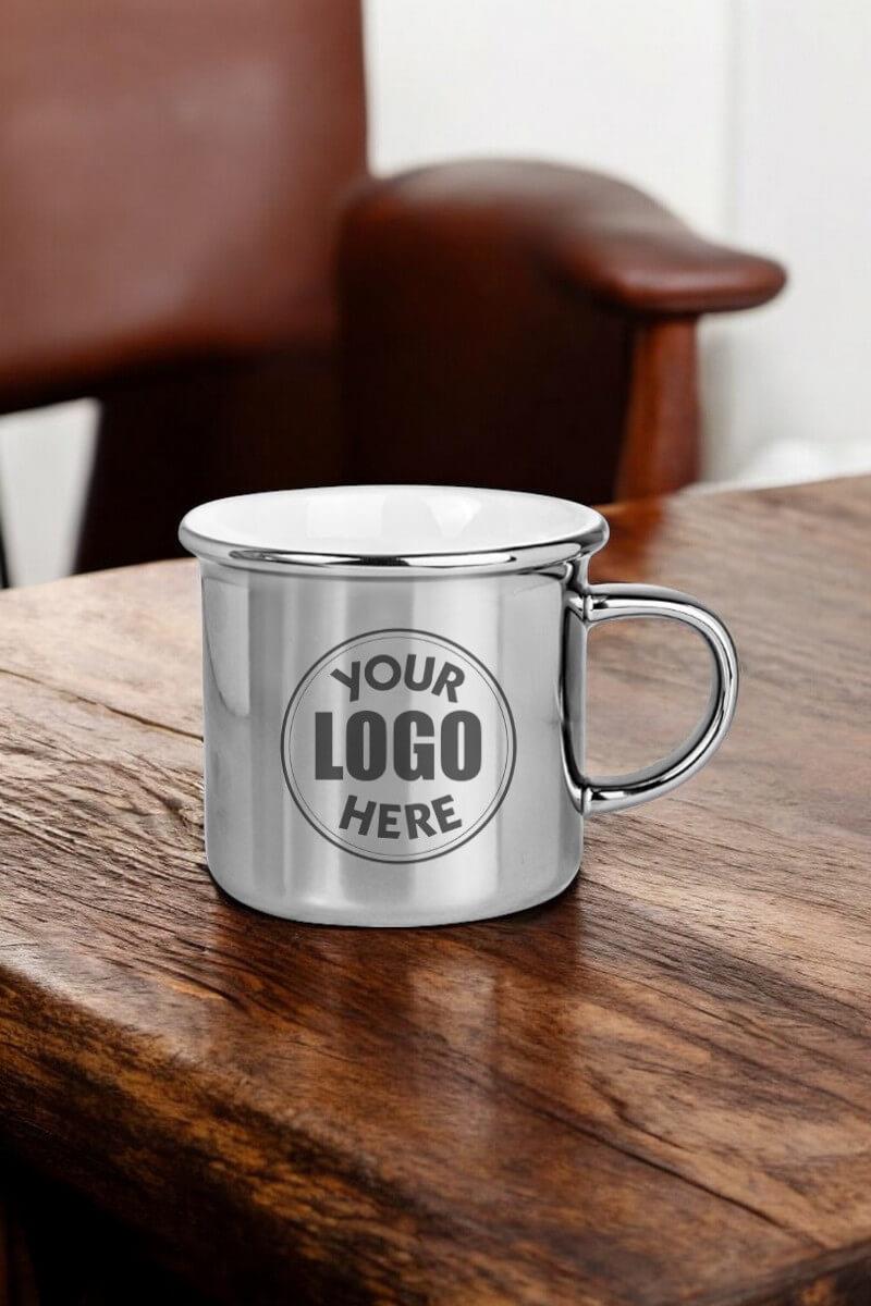 Porselen Logolu Gold Renk Parlak Enamel Promosyon Kupa Bardak
