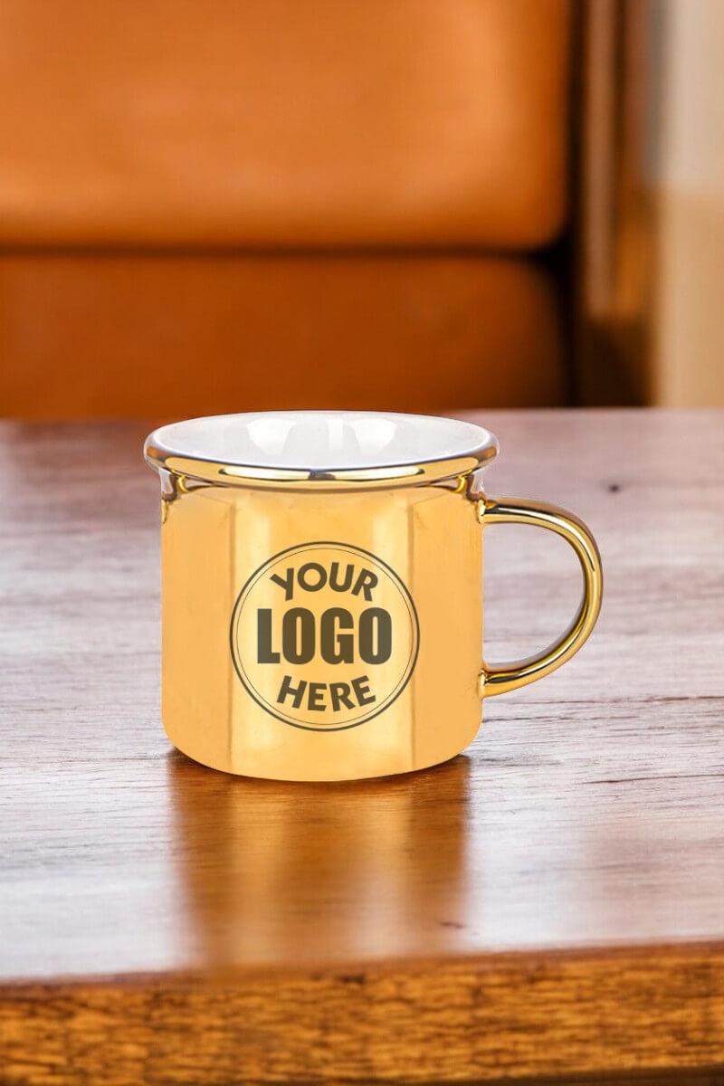 Porselen Logolu Silver Renk Parlak Enamel Promosyon Kupa Bardak