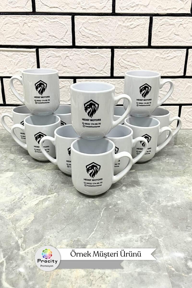 Porselen Oval Logo Baskılı Beyaz Promosyon Kupa Bardak