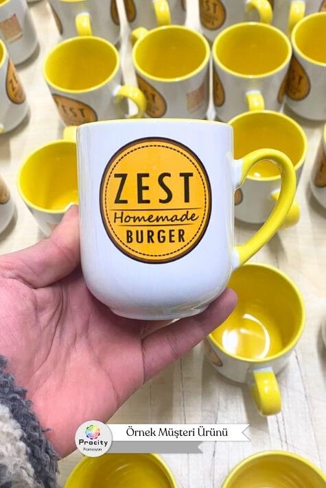 Porselen Oval Logo Baskılı Sarı Promosyon Kupa Bardak