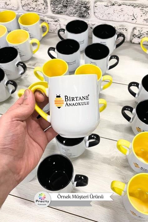 Porselen Oval Logo Baskılı Sarı Promosyon Kupa Bardak