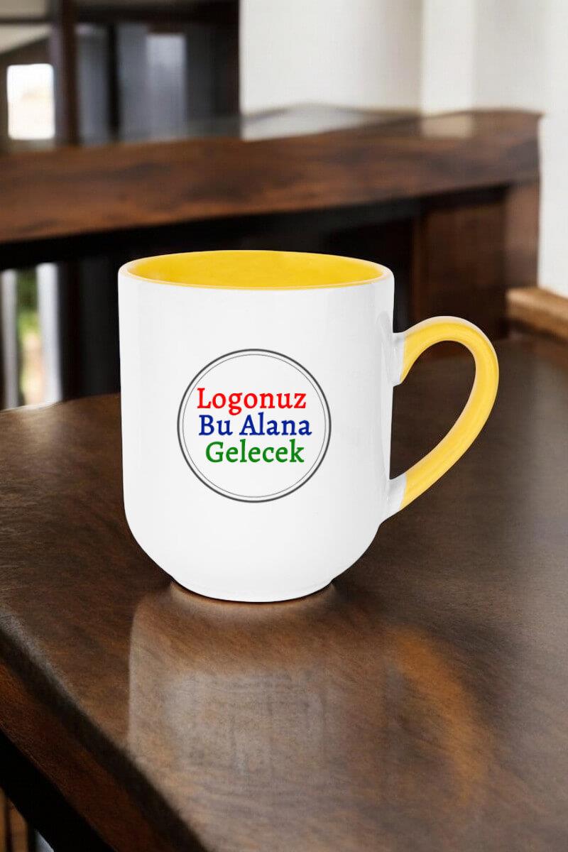 Porselen Oval Logo Baskılı Sarı Promosyon Kupa Bardak