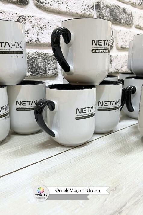 Porselen Oval Logo Baskılı Siyah Promosyon Kupa Bardak