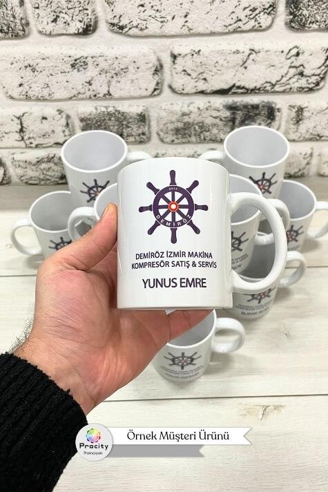 Porselen Silindir Logo Baskılı Beyaz Standart Promosyon Kupa Bardak