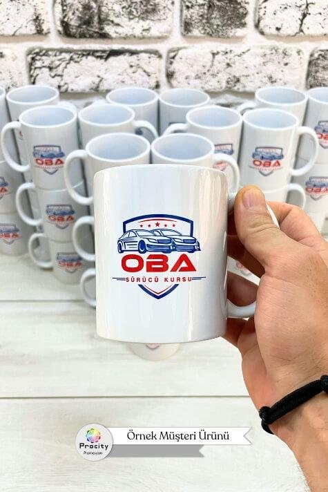 Porselen Silindir Logo Baskılı Beyaz Standart Promosyon Kupa Bardak