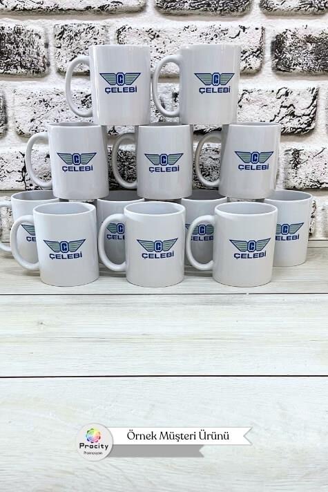 Porselen Silindir Logo Baskılı Beyaz Standart Promosyon Kupa Bardak