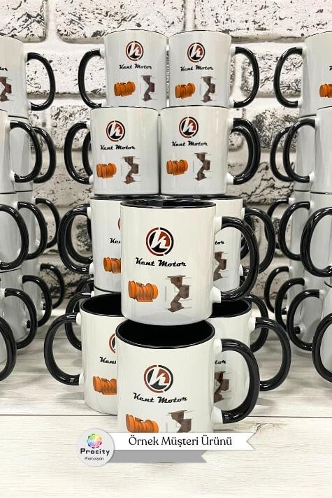 Porselen Silindir Logolu İçi ve Kulpu Siyah Promosyon Kupa Bardak