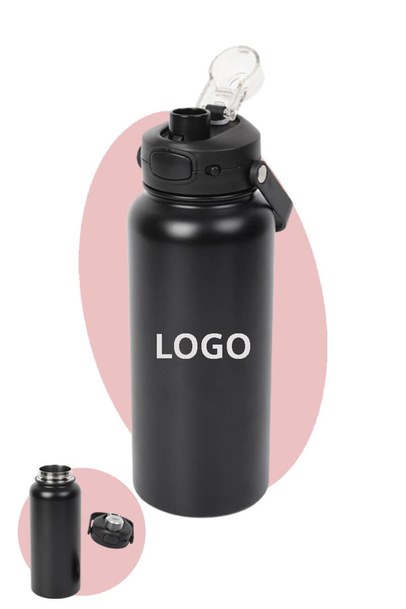 Promosyon 1000ml Kilitli Kapaklı Siyah Çelik Termos Bardak 0853-PETK