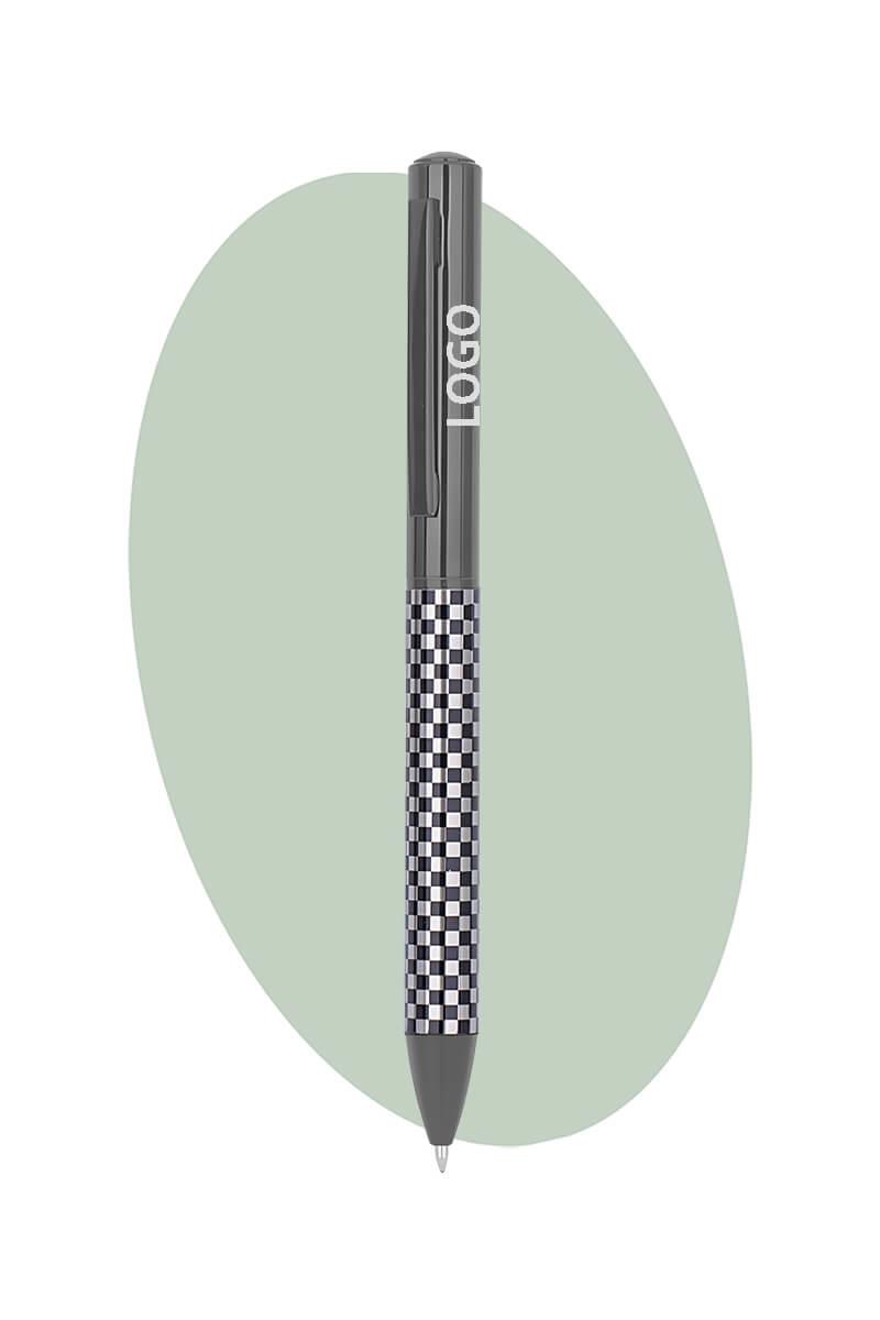 Promosyon Damalı Gri Metal Tükenmez Kalem 0721-Pİ