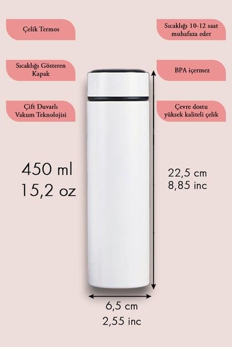 Promosyon Dijital Sıcaklık Göstergeli 450ml Akıllı Beyaz Termos