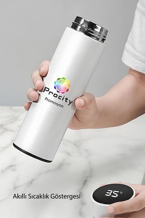 Promosyon Dijital Sıcaklık Göstergeli 450ml Akıllı Beyaz Termos