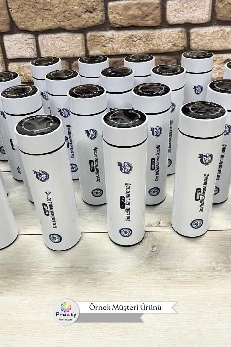 Promosyon Dijital Sıcaklık Göstergeli 450ml Akıllı Beyaz Termos