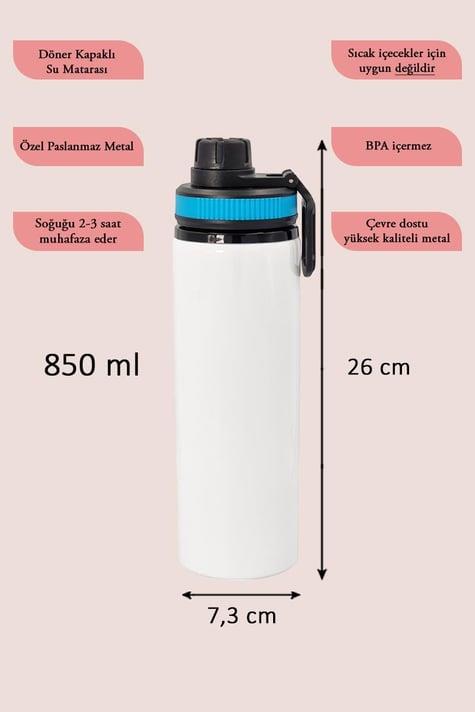 Promosyon Logo Baskılı 850ml Döner Kapaklı Metal Su Matarası