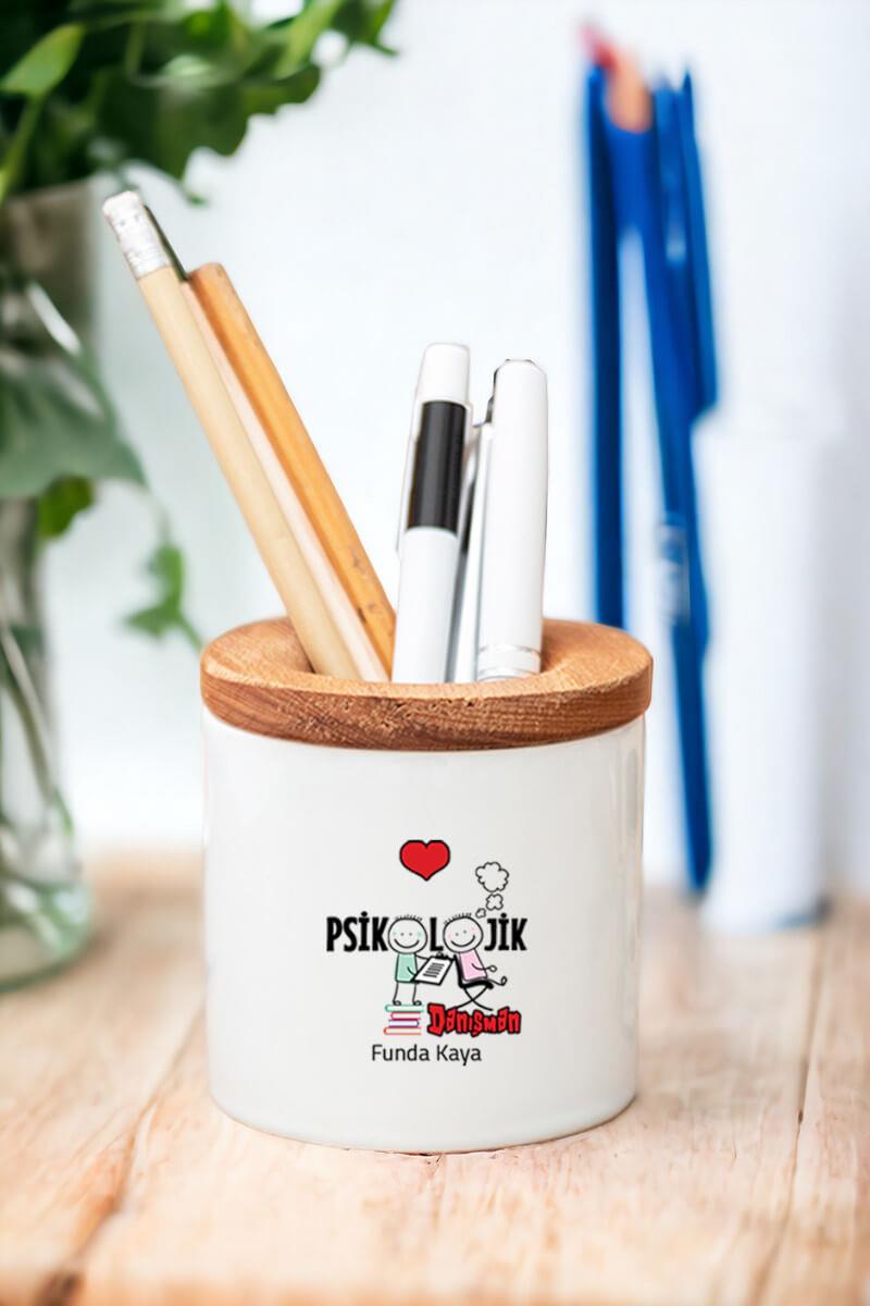 Psikolojik Danışman Ahşap Kapaklı Kalemlik