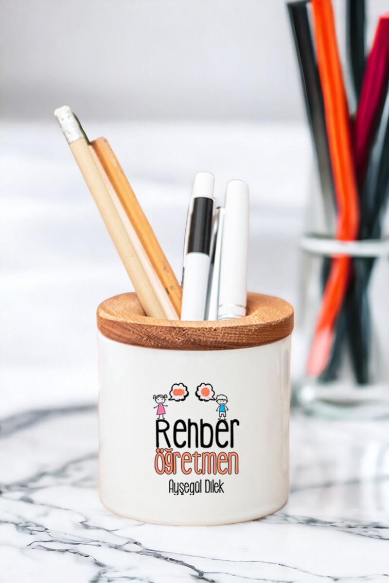Rehber Öğretmen Ahşap Kapaklı Kalemlik