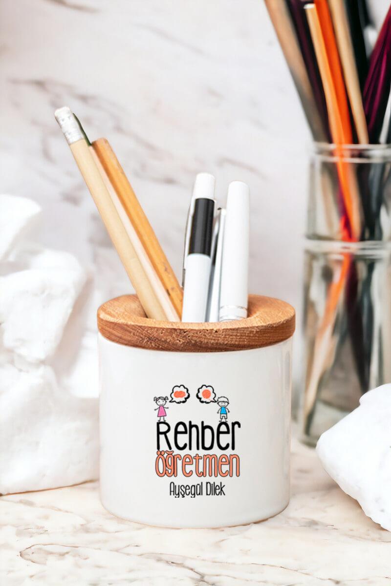 Rehber Öğretmen Ahşap Kapaklı Kalemlik