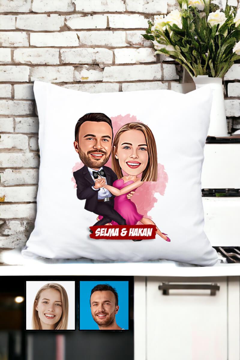 Romantik Sevgililer Günü Hediyesi Karikatürlü Yastık