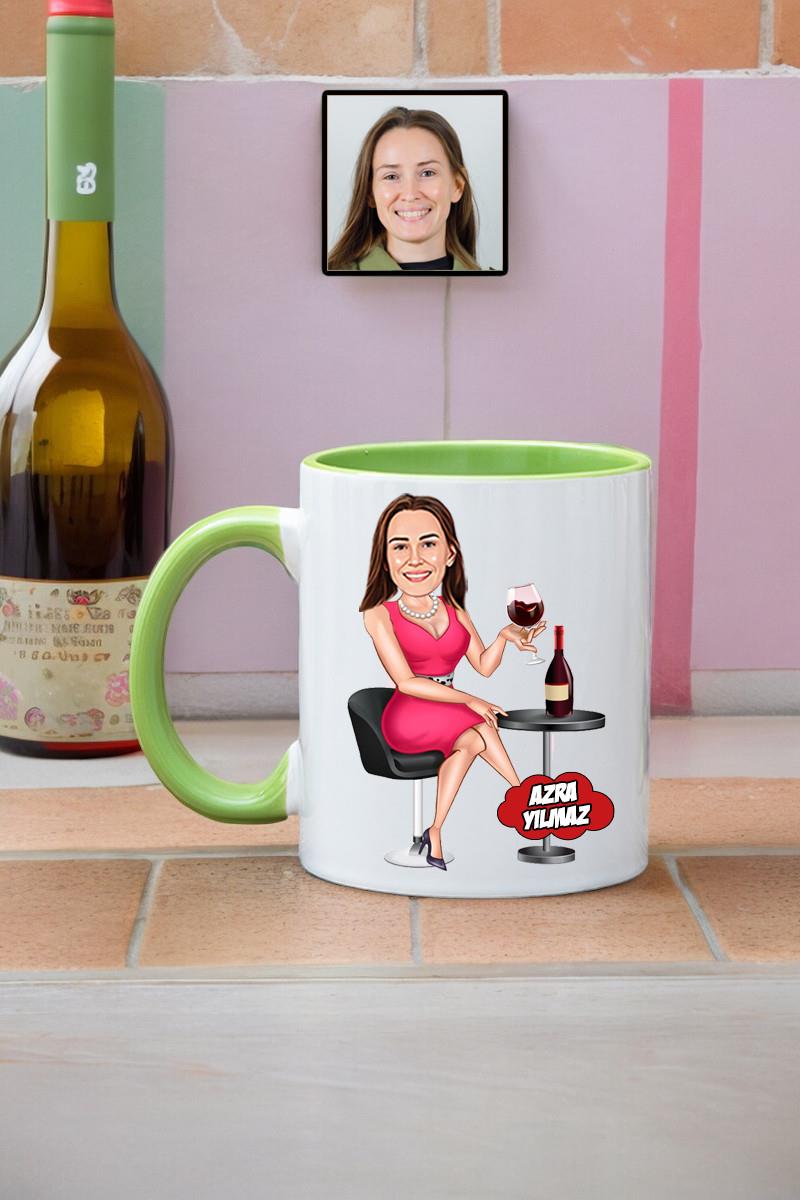 Şarap Severlere Hediye Kişiye Özel Karikatürlü Kupa Bardak
