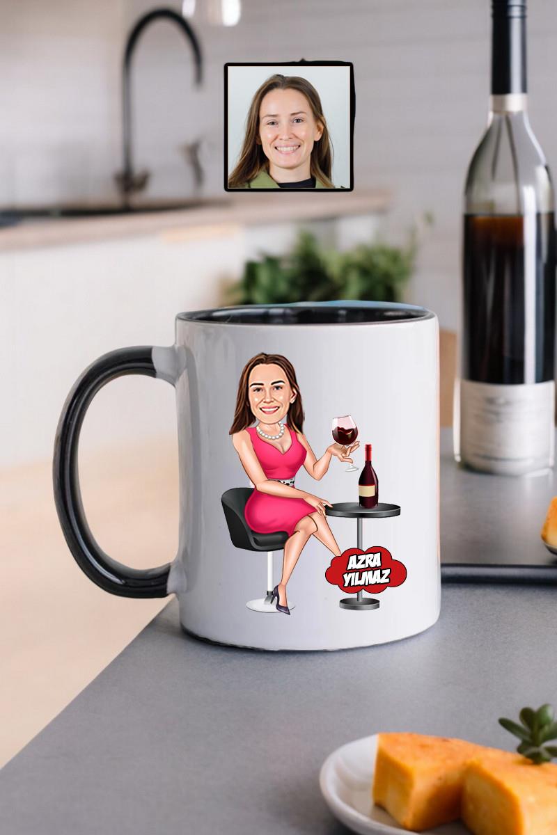 Şarap Severlere Hediye Kişiye Özel Karikatürlü Kupa Bardak