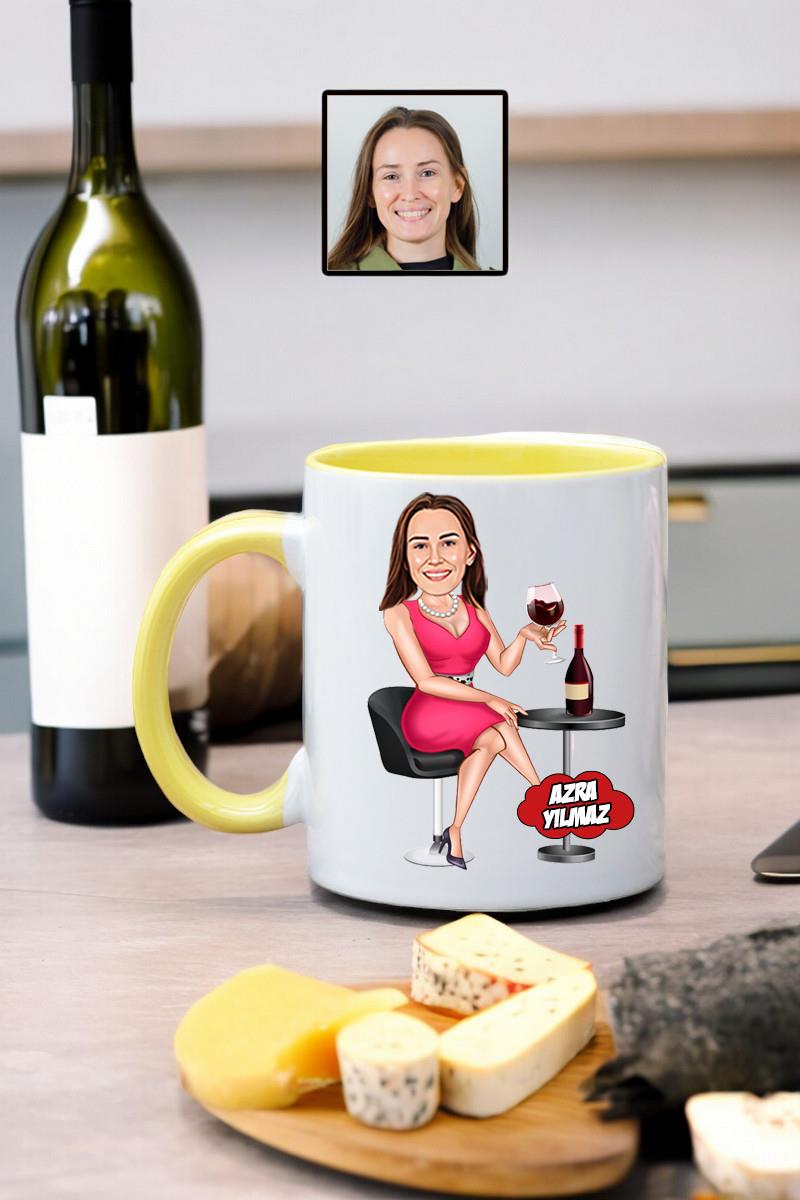 Şarap Severlere Hediye Kişiye Özel Karikatürlü Kupa Bardak