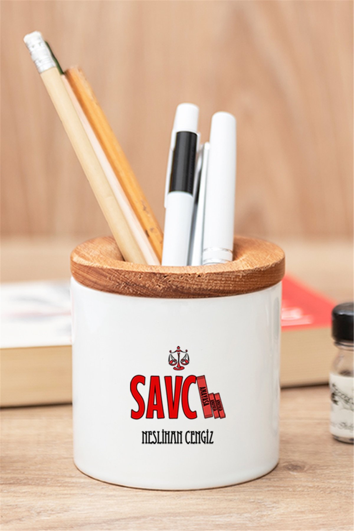 Savcı Ahşap Kapaklı Kalemlik