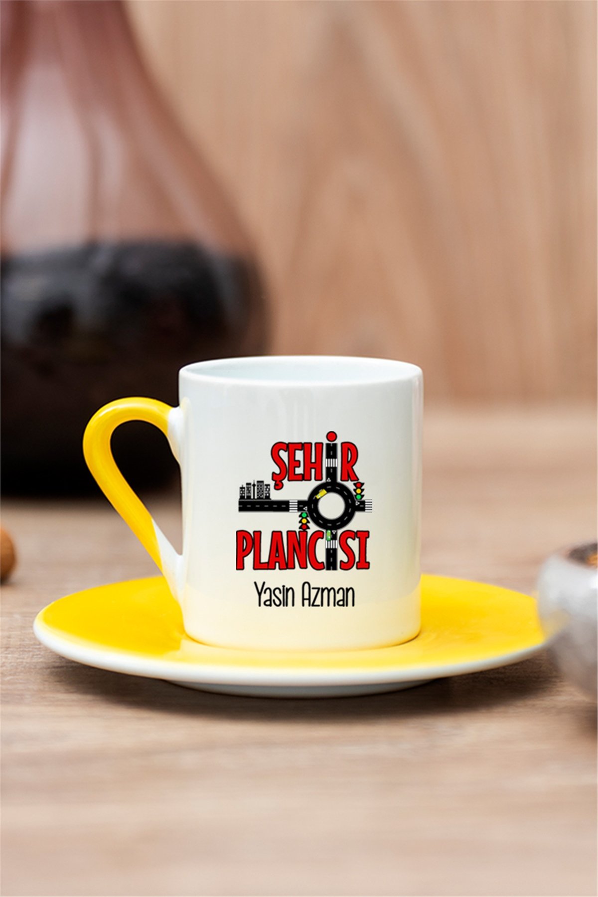 Şehir Plancısı Renkli Türk Kahvesi Fincanı