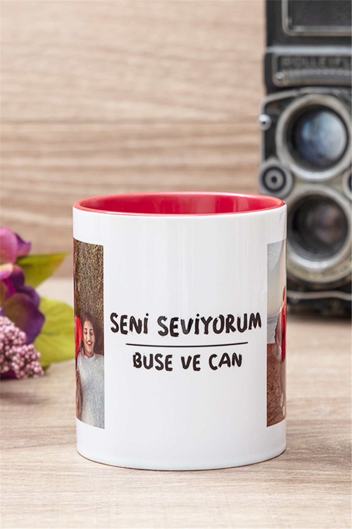 Seni Seviyorum İsimli 2 Fotoğraflı İçi Renkli Kupa Bardak