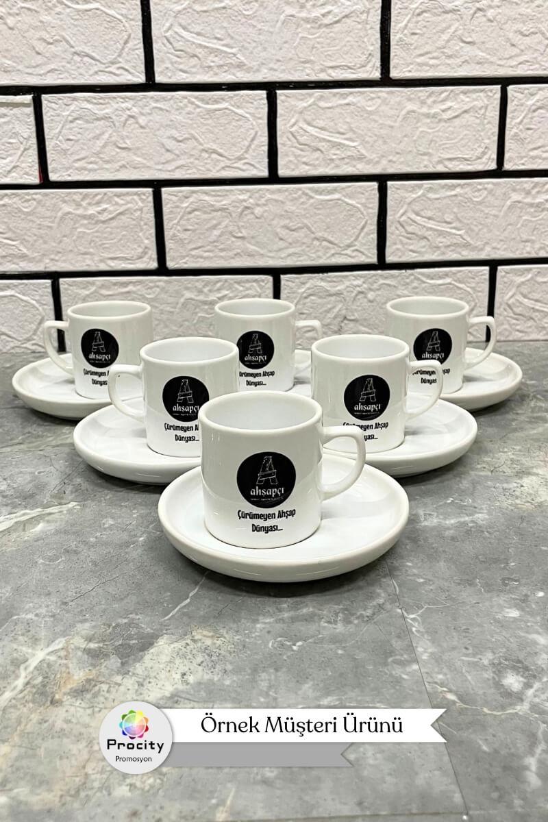 Seramik Logo Baskılı CONCEPT Beyaz Promosyon Türk Kahvesi Fincanı