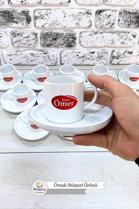 Seramik Logo Baskılı CONCEPT Beyaz Promosyon Türk Kahvesi Fincanı