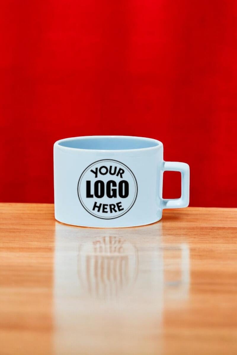 Seramik Logo Baskılı Pastel Mavi Promosyon Çay ve Kahve Fincanı