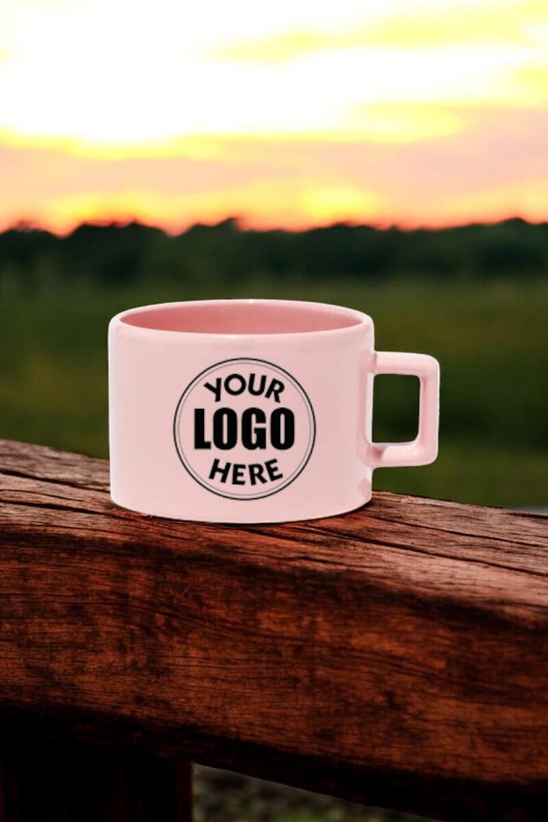 Seramik Logo Baskılı Pastel Pembe Promosyon Çay ve Kahve Fincanı