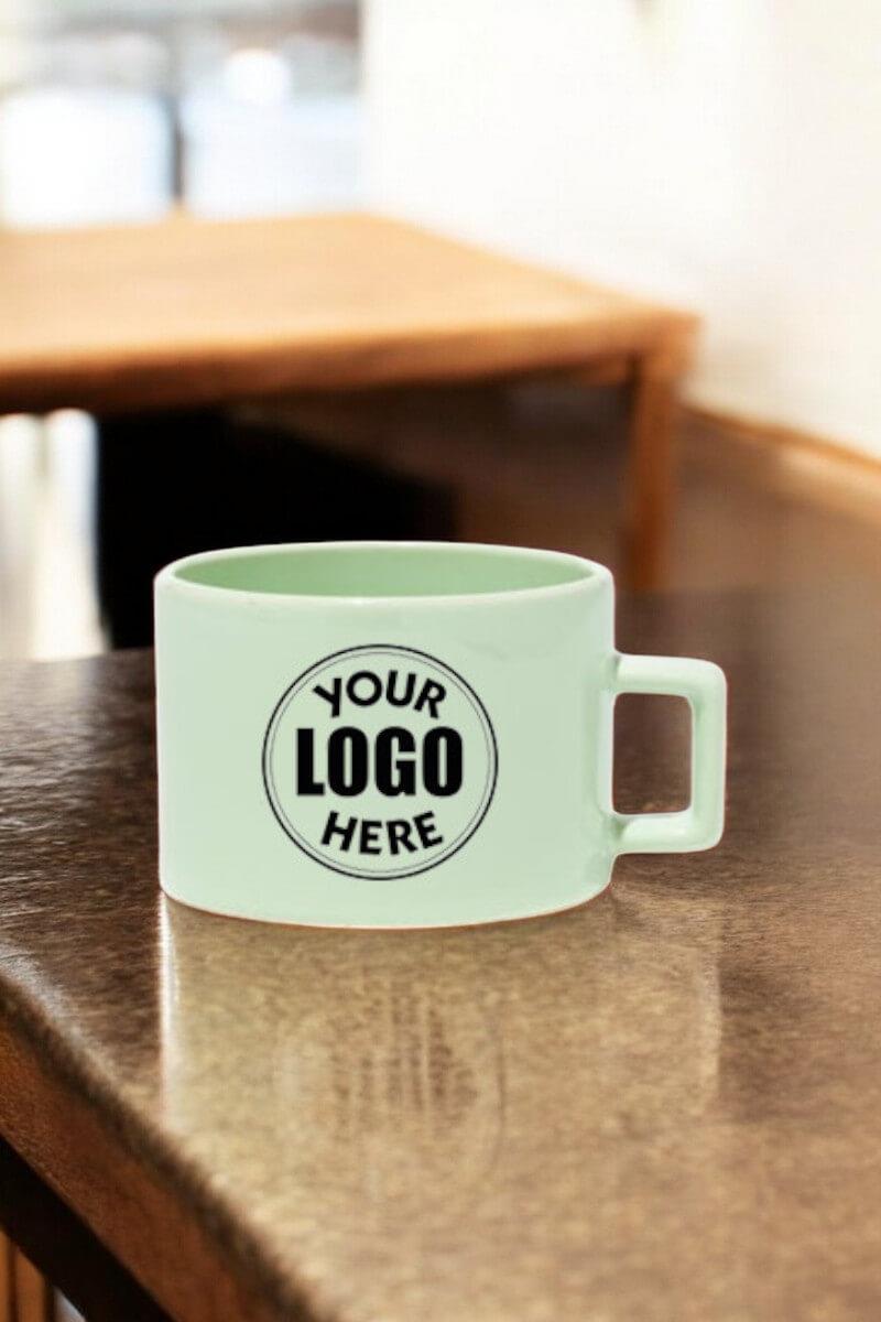 Seramik Logo Baskılı Pastel Yeşil Promosyon Çay ve Kahve Fincanı