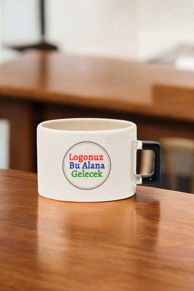 Seramik Logo Baskılı Siyah Kulplu Promosyon Çay ve Kahve Fincanı
