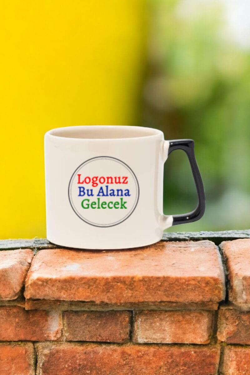 Seramik Orta Boy Logo Baskılı Siyah Kulplu Promosyon Kupa Bardak