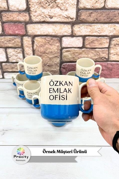 Seramik Oval Logo Baskılı Mavi Renkli Promosyon Kupa Bardak