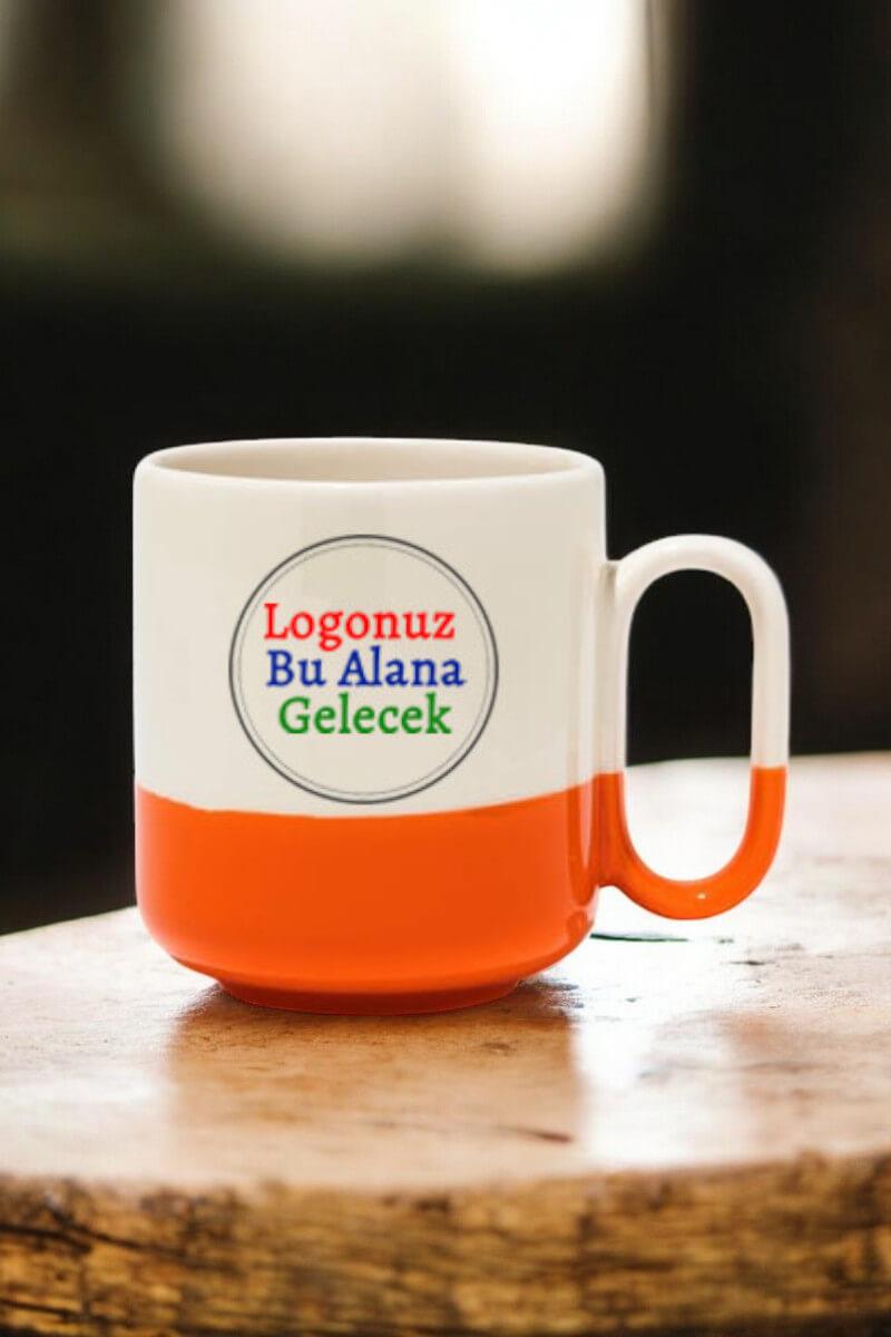 Seramik Oval Logo Baskılı Turuncu Renkli Promosyon Kupa Bardak