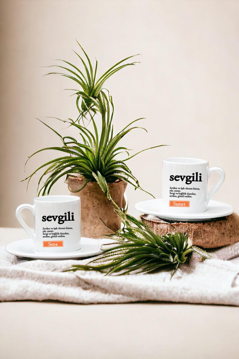 Sevgili Kelime Anlamı İkili Beyaz Türk Kahvesi Fincanı