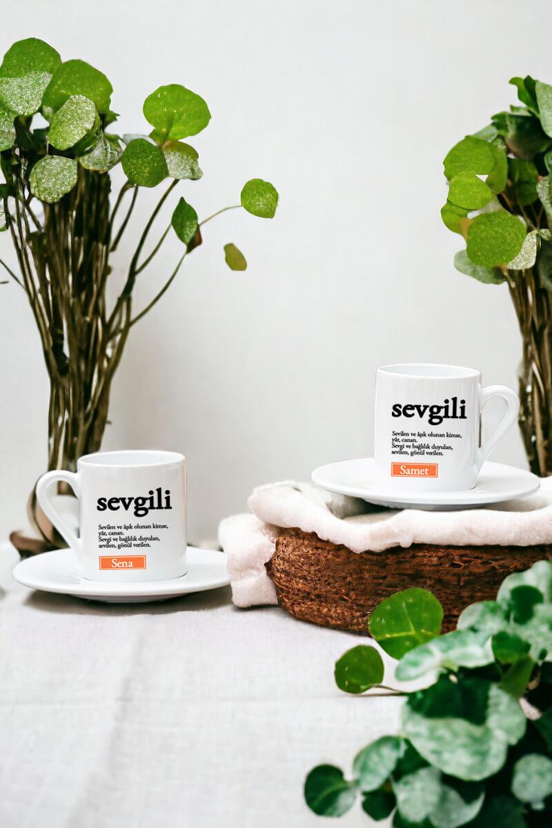 Sevgili Kelime Anlamı İkili Beyaz Türk Kahvesi Fincanı