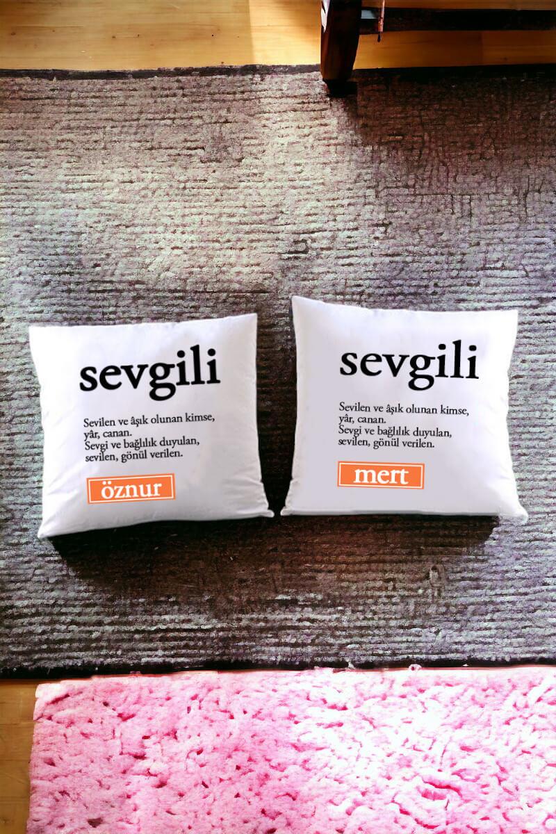 Sevgili Kelime Anlamı İkili Saten Kare Yastık