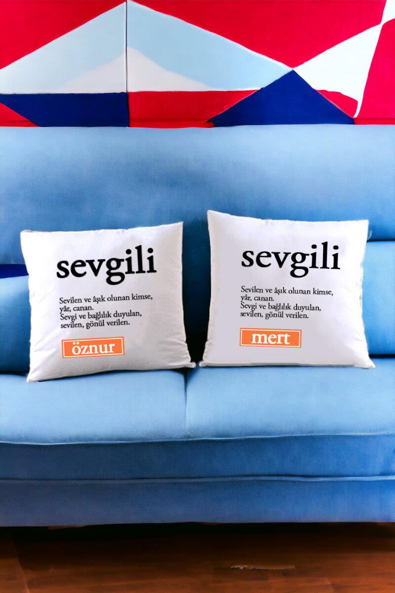 Sevgili Kelime Anlamı İkili Saten Kare Yastık