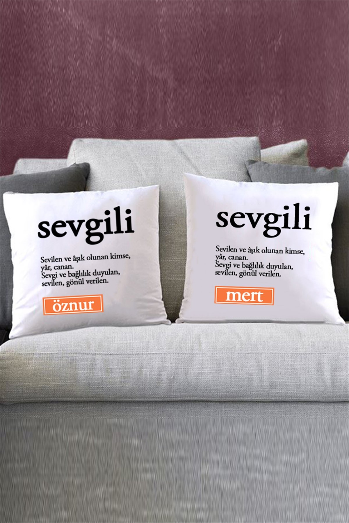 Sevgili Kelime Anlamı İkili Saten Kare Yastık