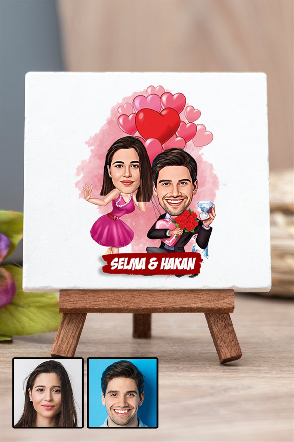 Sevgililer Günü Hediyesi Karikatürlü Taş Masa Dekoru