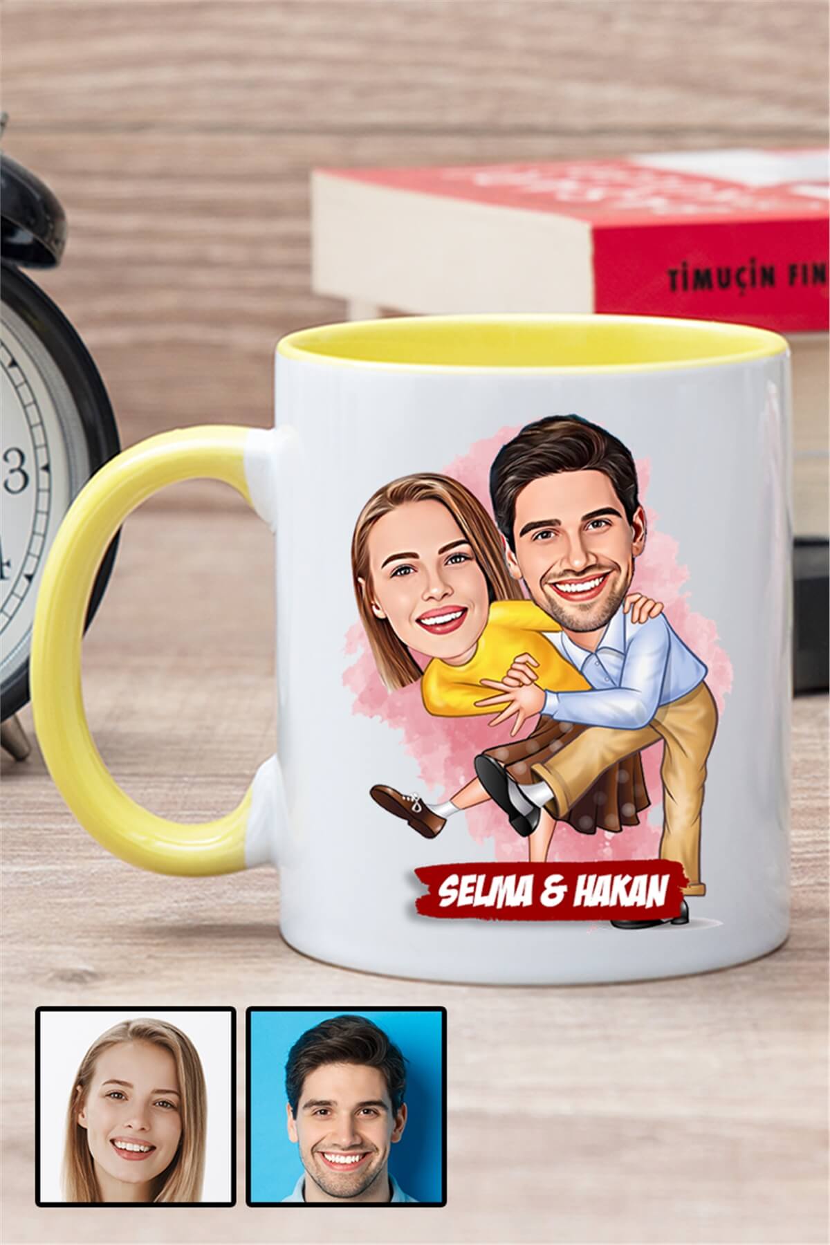 Sevgililere Komik Hediye Dans Eden Çiftler Karikatürlü İçi Renkli Kupa Bardak